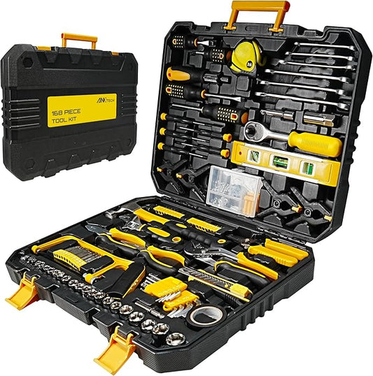 Tool Set with Screwdrivers, Ratchet Wrenches, Socket Wrenches, Hand Saw, Hammer – General 168-Piece Tool Kit for Home, Car, Dorm, Motorcycle, Plumbing Repairs
