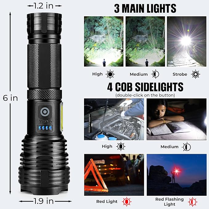 Flashlights LED High Lumens Rechargeable, High Lumen Super Bright Flashlight, USB Fast Charging High Powered Flash Light, Powerful IPX7 Waterproof Handheld Flashlights for Home,Camping(2 Pack)