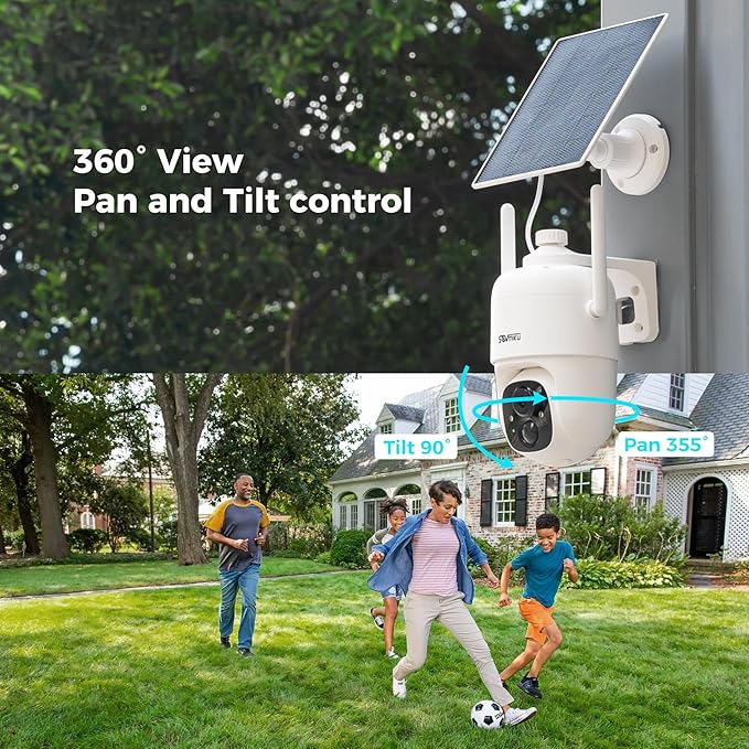 Sovmiku 3CQ1 AI 2K Solar Security Camera Wireless Outdoor,Battery Powered Camera,Two-Way Audio,PIR Motion Detection,Easy to Setup,Pan/Tilt 360° View,Color Night Vision,Audible Flashlight Siren,SD Slot