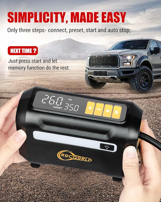 R8 Tire Inflator Portable Air Compressor, DC 12V Portable Air Compressor with Large Dual Digital Screen, 3X Faster Inflation Portable Air Pump for Car Tires, Bike, Motor - Car Accessories