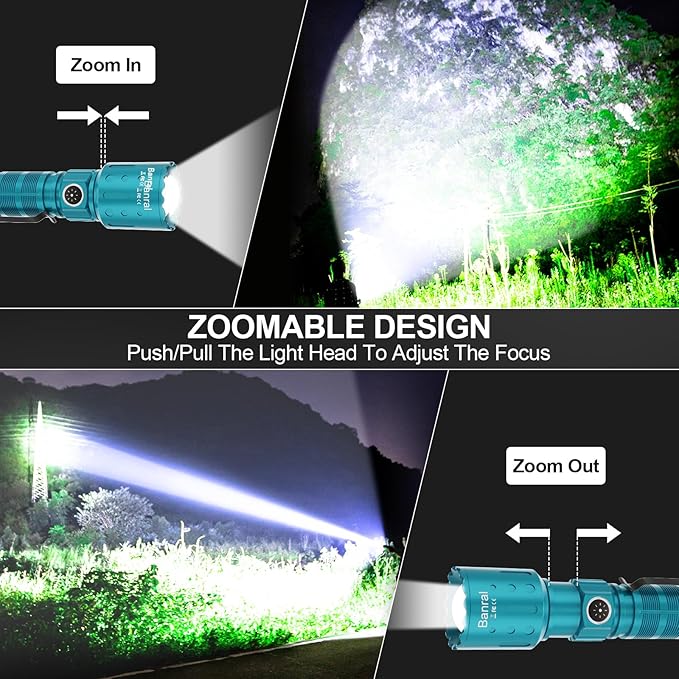 Flashlights High Lumens Rechargeable, Super Bright Long Range Small Powerful Flashlight, 6 Modes LED Tactical Pocket Waterproof Flash Light for Home Emergency (1, Turquoise)