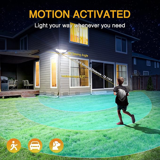 Onforu 5 Heads 55W LED Security Lights Motion Sensor Outdoor, 360° Wide Angle Illumination, 5000LM Flood Light, 6500K, IP65 Waterproof, Hardwired Wall Light for Garage, Yard, Porch, Entryway (White)