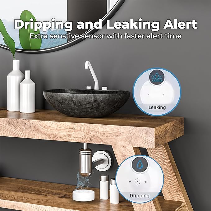 TUBY WiFi Water Leak Detector – No Hub Required, Easy Installation Smart Sensor for Home, Basement, Kitchen, Bathroom – Moisture Sensor, Wireless, IP55 80dB Alarm Flood Sensors