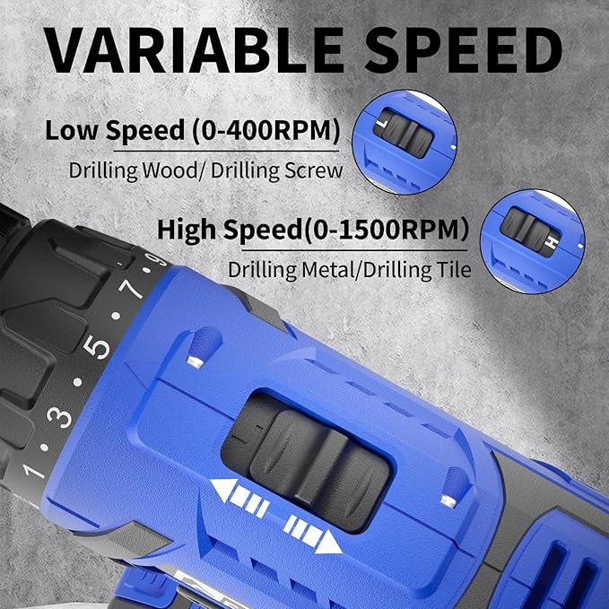 20V MAX Cordless Drill Set,Power Drill Kit with Lithium-Ion and charger, 3/8-Inch Keyless Chuck, 2 Variable Speed 21+1 Torque Setting Power Tools Kit，280 inch-lbs with LED Electric Drill Set