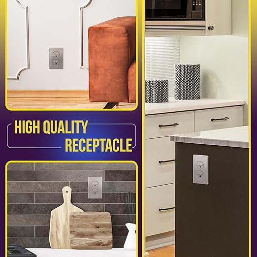 ENERLITES Elite Series Duplex Receptacle, Residential Grade Wall Outlet, Duplex Electrical Outlet, Self-Grounding, 3-Wire, 2-Pole, 15A 125V, UL Listed, 61580-TR-NK-10PCS, Nickel, 10 Pack