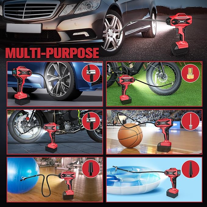 160PSI Cordless Tire Inflator Air Compressor Compatible with Milwauke 18V Battery, Portable Air Pump with Digital Pressure Gauge, Fast Inflation for Cars Motorcycles Bikes Balls(Bare Tool)