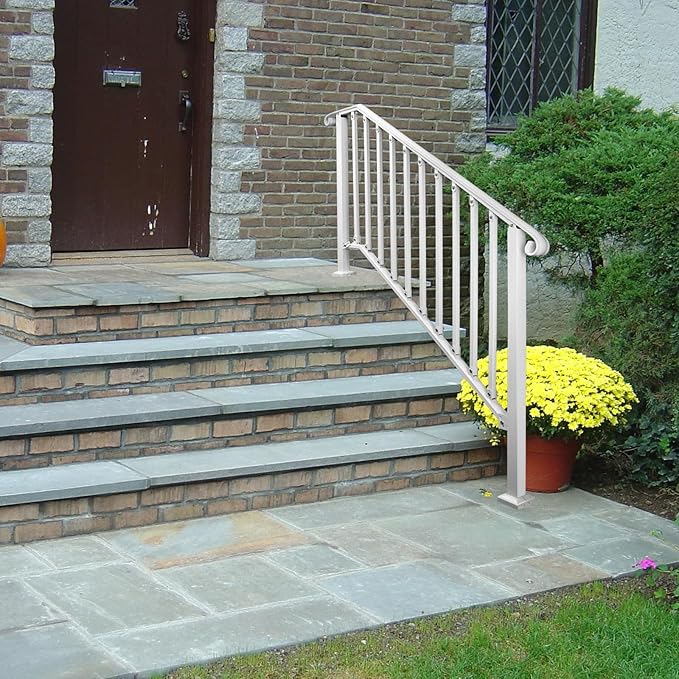 Adjustable Handrails for Outdoor Steps, Handrail Picket #4 Fits 4 or 5 Steps, Mattle Wrought Iron Handrail, Stair Rail with Installation Kit for Outdoor Steps