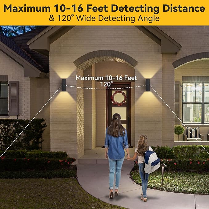 SHIMR Motion Sensor Outdoor Wall Lights, Dusk to Dawn Outdoor Lighting with Matte Black Finish, Up and Down Lights Aluminum Exterior Lighting Fixture for House Porch, LED Bulb Included [ETL Listed]