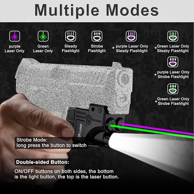 Red Green Purple Blue Laser Light Combo, 800 Lumens Tactical Flashlight Laser Sight, Built-in USB Rechargeable Battery, Adjustable Compact Tactical LED Light Laser Beams for Handguns with a Rail