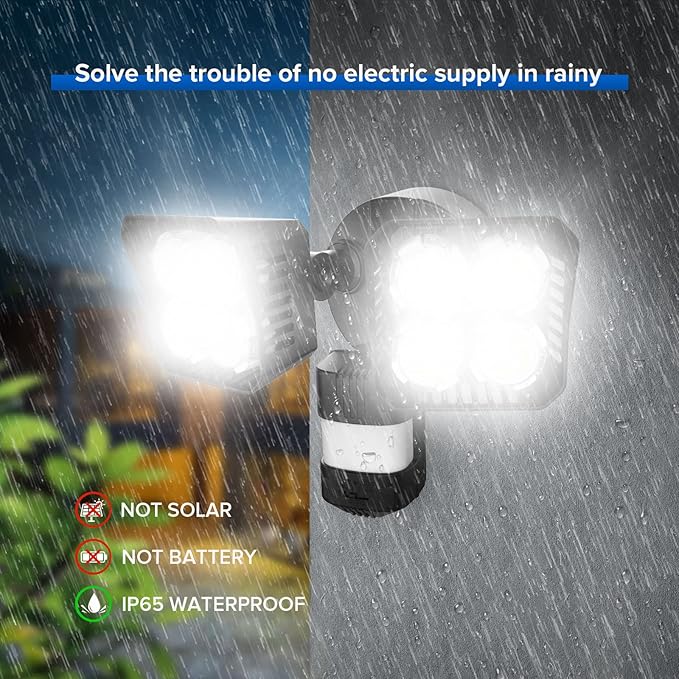 SANSI 7000LM Motion Sensor Outdoor Lights,Brightness LED Flood Lights Outdoor 54W 5000K 700W Equiv IP65 Dusk to Dawn Security Lights with 2 Adjustable Heads 8 Lights for Garage, Yard, Patio, Black