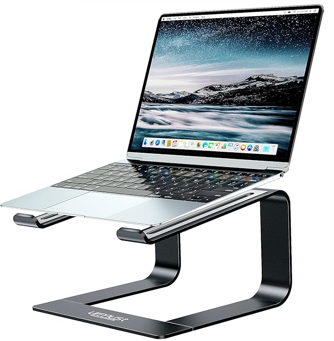 Urmust Laptop Stand - Aluminum Computer Riser Holder for Laptops 11-15.6" (Black) - Compatible with MacBook, Dell, HP, Lenovo, Samsung, Alienware