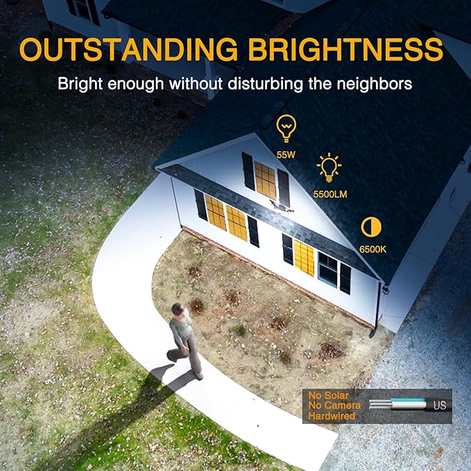 Onforu 5 Heads 55W LED Security Lights Motion Sensor Outdoor, 360° Wide Angle Wide Illumination, 5000LM Flood Light, 6500K, IP65 Waterproof, Hardwired Wall Light for Garage, Yard, Porch, Entryway