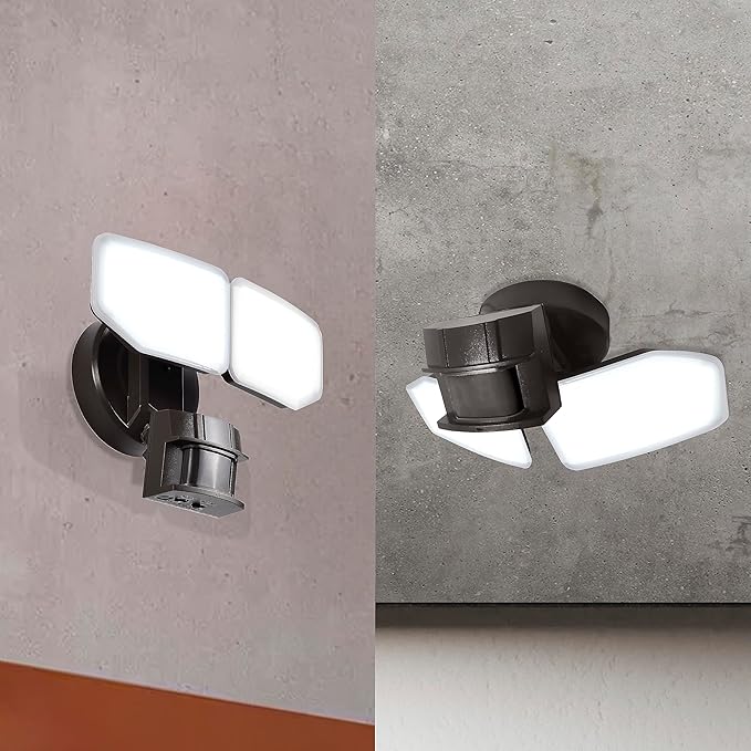 30W LED Security Lights Motion Sensor Light Outdoor, 180 Degree, 2600 LM, 5100 K, ETL Water Resistant, 2 Head Motion Detector Flood Light for Garage, Yard, Porch (Bronze)