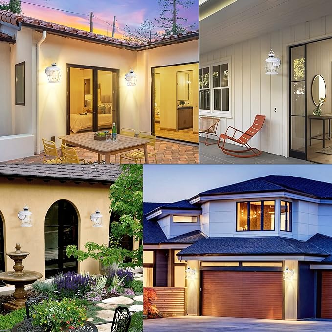 Motion Sensor Outdoor Lights, Upgrade Dusk to Dawn Wall Sconce Lantern, Exterior Light Fixtures Outside Lights for House Front Porch Garage Patio(White)