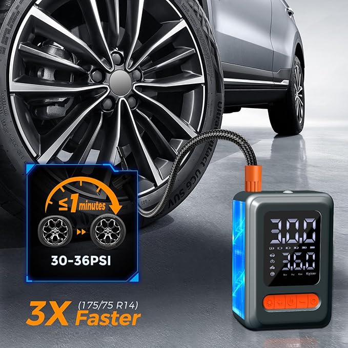 Cordless Tire Inflator Portable Air Compressor, 18000mAh Battery 3X Faster Cordless Tire Inflator with Tire Pressure Gauge,150PSI Electric Air Pump for Car Tires