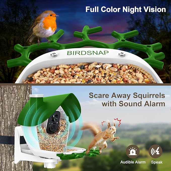 birdsnap® P33 - Bird Feeder with Camera Solar Powered, 2K Video Bird Camera Feeder Live with 32GB Card, AI Identify Feather Species, Auto Record in Backyard, for Birds Lover