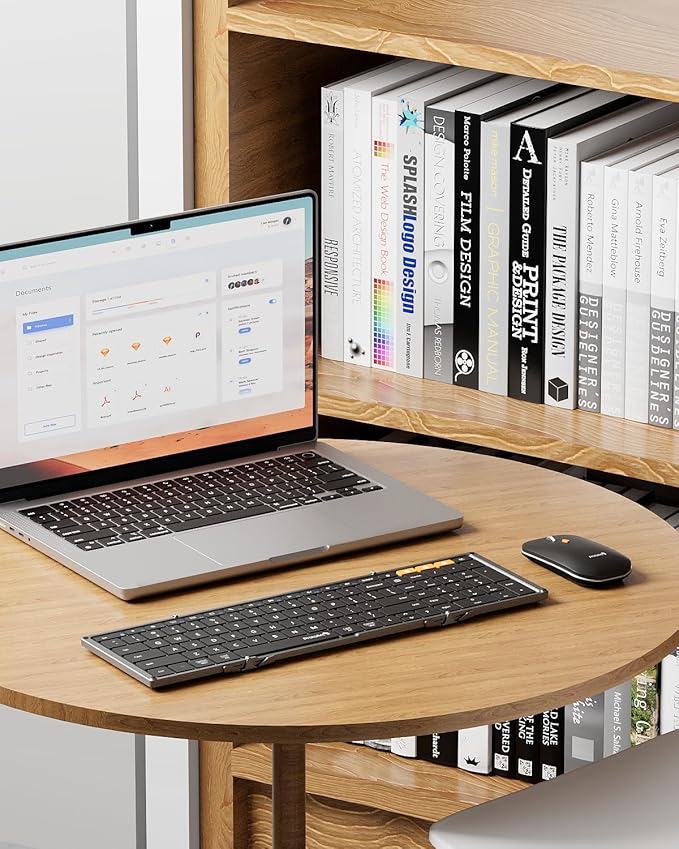 ProtoArc Foldable Keyboard and Mouse, XKM01 True Full-Size Folding Wireless Keyboard Mouse Combo for Business Travel, a Portable Office Suite On-the-Go, Compatible with Laptop iPad Tablet - Black Gray