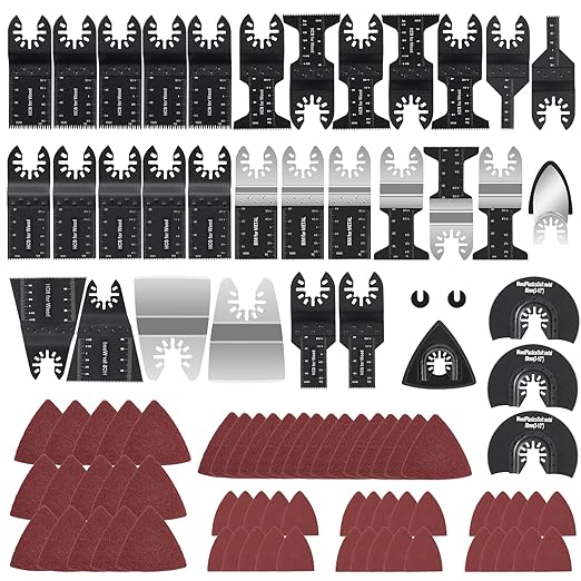 96Pack Oscillating Tool Blades, Multitool Kit for Wood, Metal, Plastics Cutting, Quick Release Multi Tool Blades Kits for Dewalt, Rockwell, Ryobi