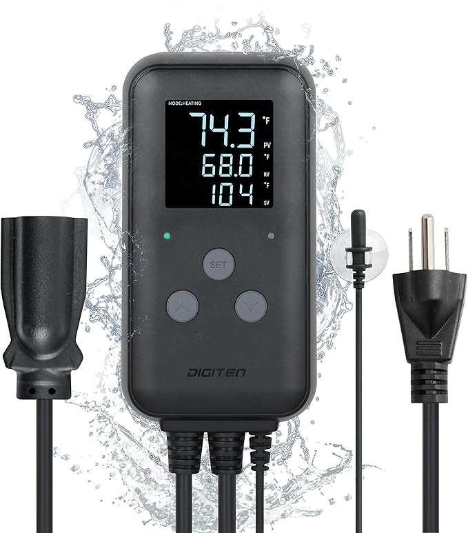 Reptile thermostat, Greenhouse Temperature Controller, Digital Waterproof Thermostat for Home Brewing Fermentation Breeding Incubation Greenhouse Terrarium, Heating & Cooling Outlet 110V 15A 1650W