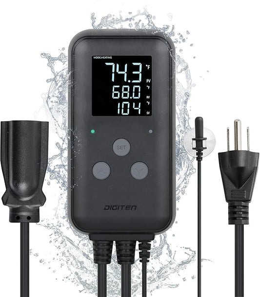 Reptile thermostat, Greenhouse Temperature Controller, Digital Waterproof Thermostat for Home Brewing Fermentation Breeding Incubation Greenhouse Terrarium, Heating & Cooling Outlet 110V 15A 1650W