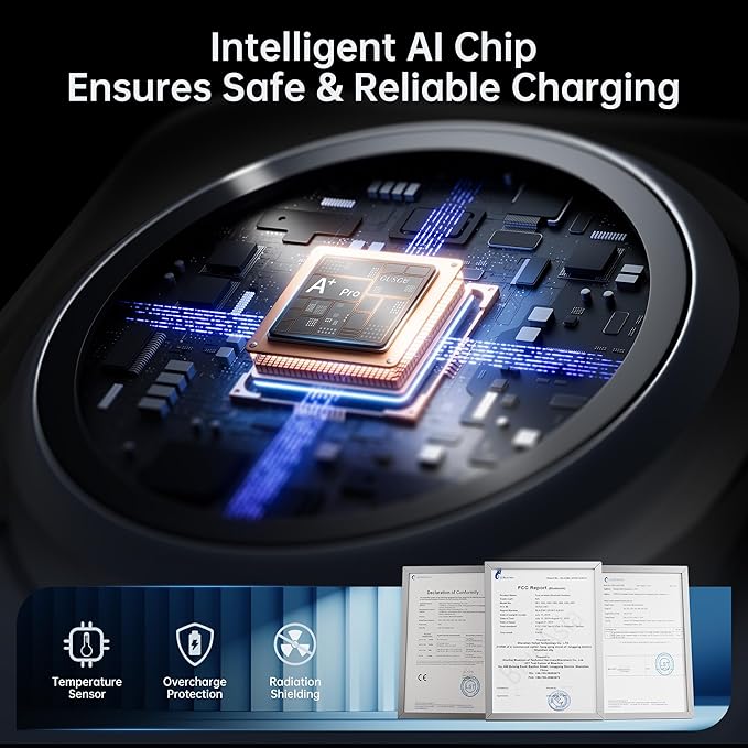 GUSGU 3 in 1 Wireless Charging Station with Real-Time Power and Time Display, Foldable Charging Stand, Compatible with iPhone 17/Air/16/15/14/13/, Apple Watch Series 11/SE3/ Ultra 3, AirPods Pro 3