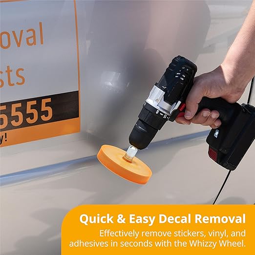 Wonder Wheel Decal Remover Eraser for Drill – 2 Pack Rubber Eraser Wheels for Easy Vinyl, Adhesive, and Sticker Removal – Durable, Safe on Cars, Boats, RVs – Dark Yellow, 4 Inch Diameter