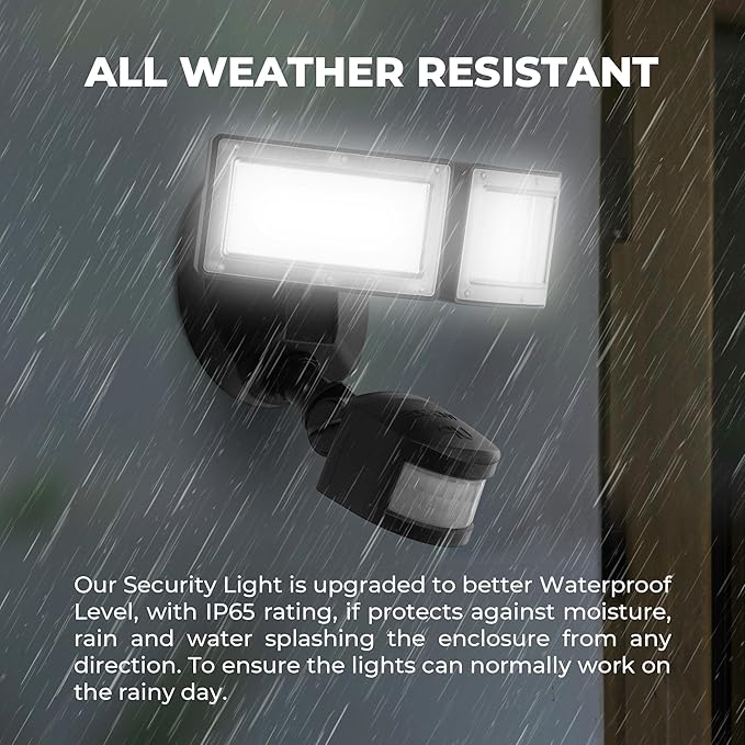 LED Motion Sensor Outdoor Lights, 38W 4000LM 5000K Daylight, IP65 Waterproof Flood Light, 2 Head Dusk to Dawn Motion Detected Security Lights for Patio, Garage, Yard (Black)