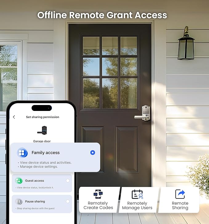 Veise VE019 Fingerprint Smart Lever Lock - APP Control, Keypad Door Lock with Handle, Keyless Entry for Front Door and Bedroom, Electronic Digital Knob, Remote Grant, IP55 Weatherproof, Satin Nickel