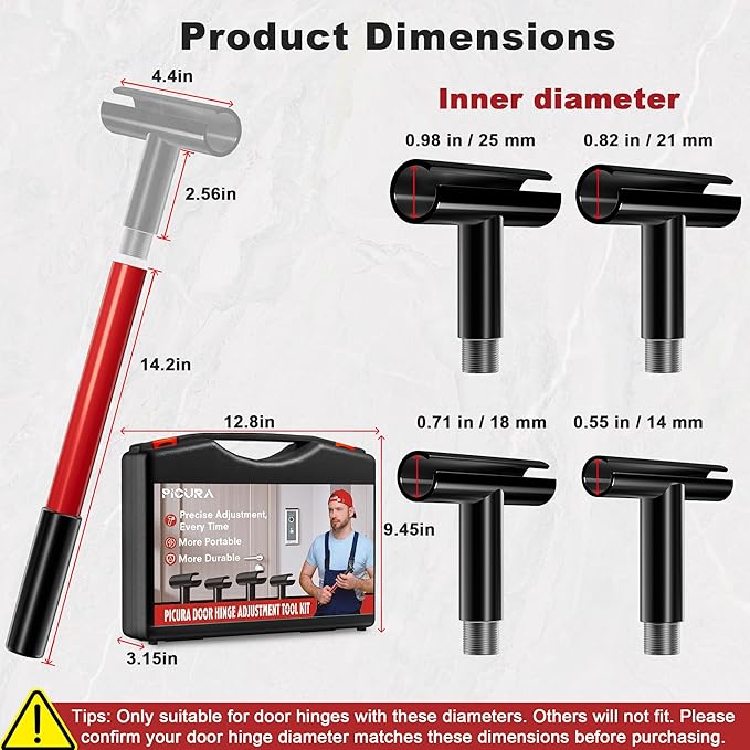 Door Hinge Adjustment Tool Kit, 4 in 1 Rotary Hinge Gap Adjusting Wrench for Residential Commercial Multi-Size Diameter 0.55 in/0.71 in/0.82 in/0.98 in Heavy Door Hinge Adjuster Alignment Bender Tool