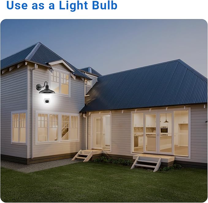 Smart Light Bulb Security Camera, 2-in-1 Bulb Camera with Light,No Wiring, No Drilling WiFi Light Bulbs Camera Outdoor,Cameras for Home Security,Night Vision, AI Detection,2-Way Audio