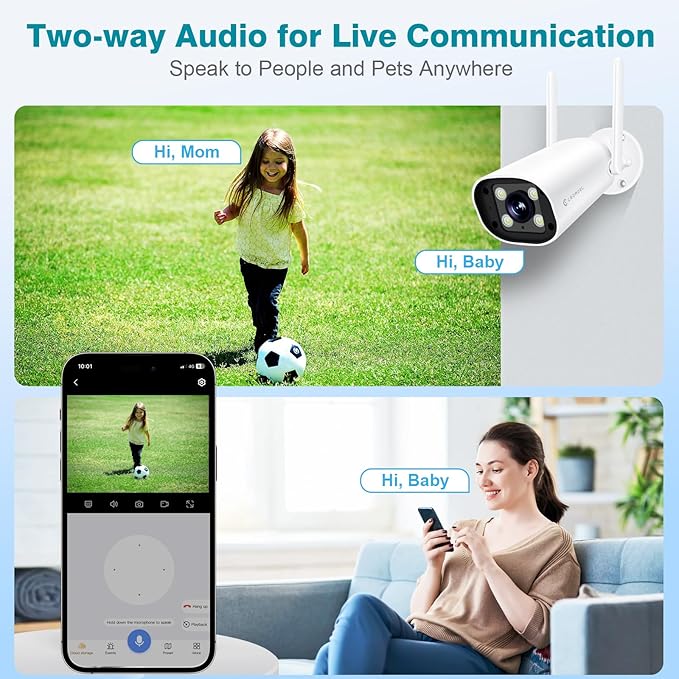 Expandable 10 Channel Wireless Security Camera System with 10.1" Monitor, AI Human Detection, Spotlight,Siren Alarm, 2-Way Audio,4Pcs 5MP Camera,Home Business Surveillance,1TB HDD