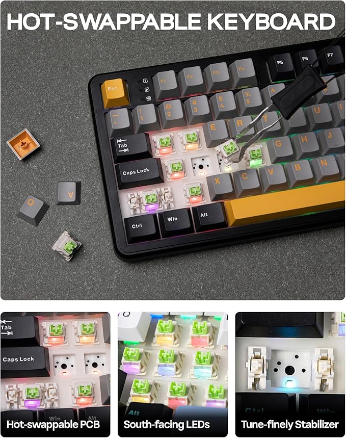 EPOMAKER X Aula F108 PRO Wireless Gaming Keyboard with Screen, 8000mAh Battery, 104 Hot-Swappable and Programmable Keys and Knob, RGB Backlight, for Mac/PC/Android (Grey&Yellow)