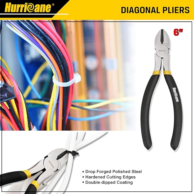HURRICANE 7-Piece Pliers Set - 8 Inch Groove Joint, Slip Joint, 7 Inch Linesman, 6 Inch Diagonal, Long Nose, Mini Long Nose for DIY & Home Use