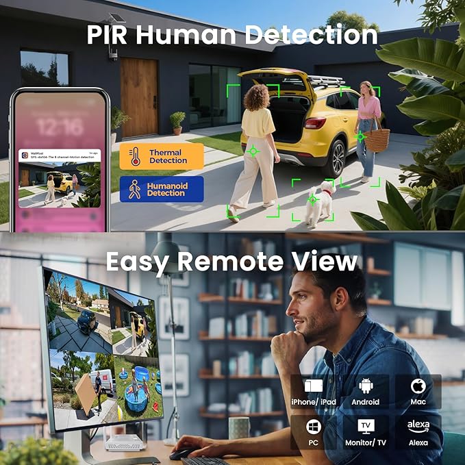 XMARTO 100% Wire-Free Solar PTZ Home Security Camera System Wireless, 10-Set 2K 4MP QHD CCTV Camera Kit with 4K 10CH Expandable WiFi NVR and Past 90-Day Video Storage, All-Weather Solar Charge