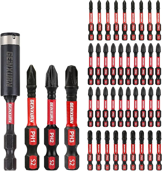 Anti-slip Hex Impact Tough Magnetic Screwdriver Bits Set 2 in. PH1/PH2/PH3 Insert Driver Bits,40Pack 1/4 Inch Hex Shank Phillips Cross Screwdriver Bits Set with 1Pcs Impact Bit Holder