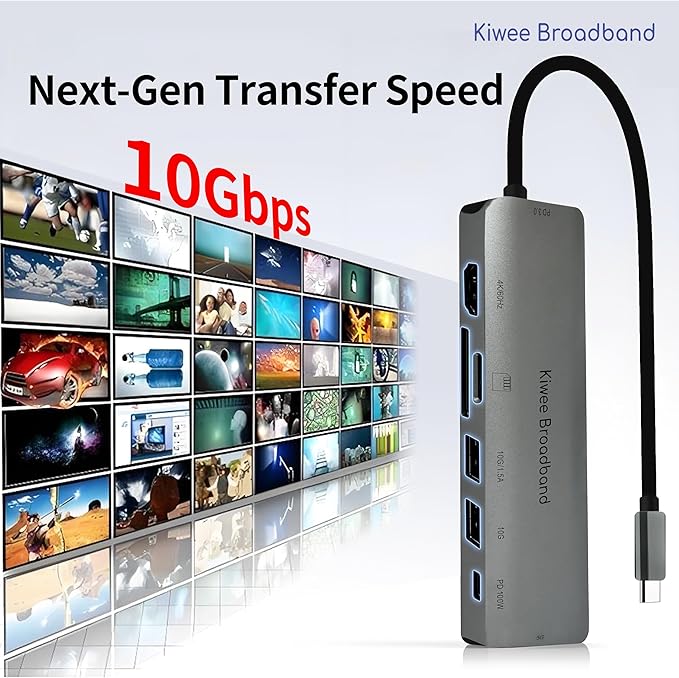 Kiwee Broadband 7-in-1 USB-C Hub with 5Gbps Ethernet, 100W PD Charging, 4K HDMI, 2 USB-A 3.2 Ports, SD/MicroSD Card Reader, Universal Dock for MacBook, Windows Laptop, iPad, Chromebook (KB-USBC-5GH7)