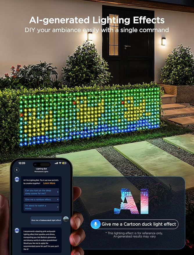 Govee Outdoor Net Lights, 2.8 × 4.7ft with RGBIC and DIY Functions, 240 LEDs Smart Net Lights with 64 Modes for Bush Patio Decor, IP65 Waterproof, Compatible with Alexa & Google Assistant, Green Wire