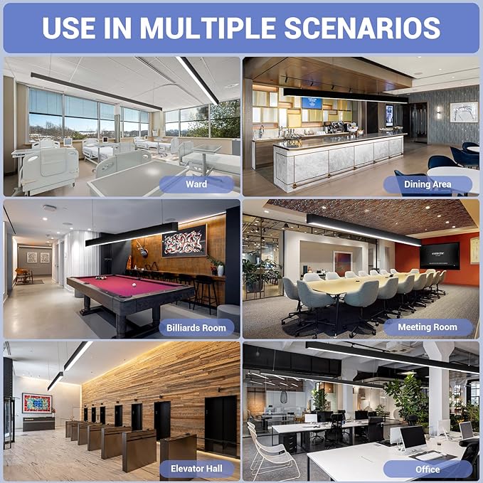 8FT LED Linear Light,100/90/80/70/60W Up and Down Light, 3000/4000/5000K CCT,Commercial And Residential Linear Lights Fixture for Office,Pendant Lights for Home,Shop,Garage,Basement,School-2Pack