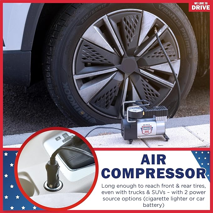 Tire Inflator Portable Air Compressor – 12V DC Air Pump for Car Tires, 150 PSI Electric Air Pump with Tyre Pressure Gauge – Corded Silver by WE LOVE TO DRIVE