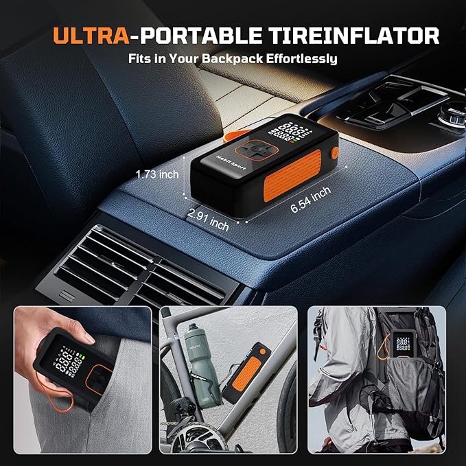 Tire Inflator Portable Air Compressor, 180 PSI Air Pump For Car Tires with Digital Pressure Gauge, LED Light and Auto Shut-Off Function - Cordless Pump for Car, Motorcycle, Bicycle, Balls and More