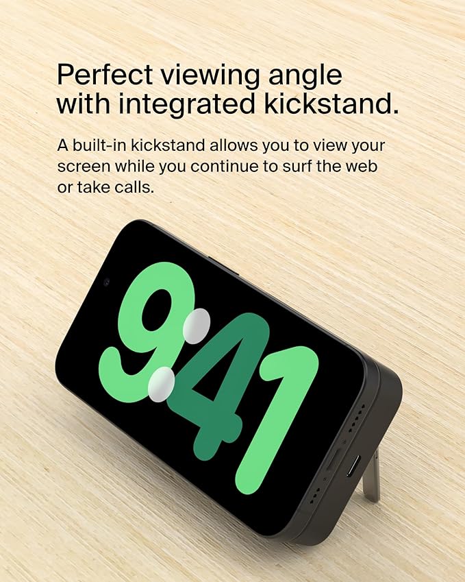 Belkin Portable Charger, Wireless Power Bank 15W 10000 mAh w/ Qi2, MagSafe Charger + Built-in Pop-up Kickstand - Compatible w/iPhone 16, 15, 14, Plus, Pro, Max, Google Pixel 10, etc. - Black