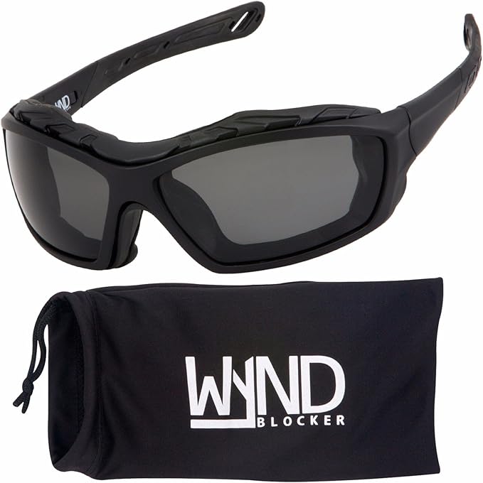 WYND Blocker Motorcycle Riding Glasses Extreme Sports Wrap Sunglasses (Black/Smoke)