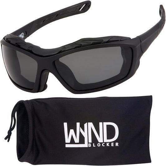 WYND Blocker Motorcycle Riding Glasses Extreme Sports Wrap Sunglasses (Black/Smoke)