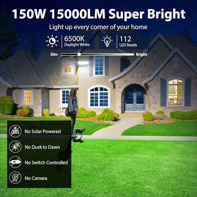 iMaihom 150W Motion Sensor Outdoor Lights, 15000LM LED Security Lights Motion Sensor Light Outdoor, 3 Adjustable Heads LED Flood Light, Group Remote Control, 3 Mode IP65 Exterior Floodlight for Yard