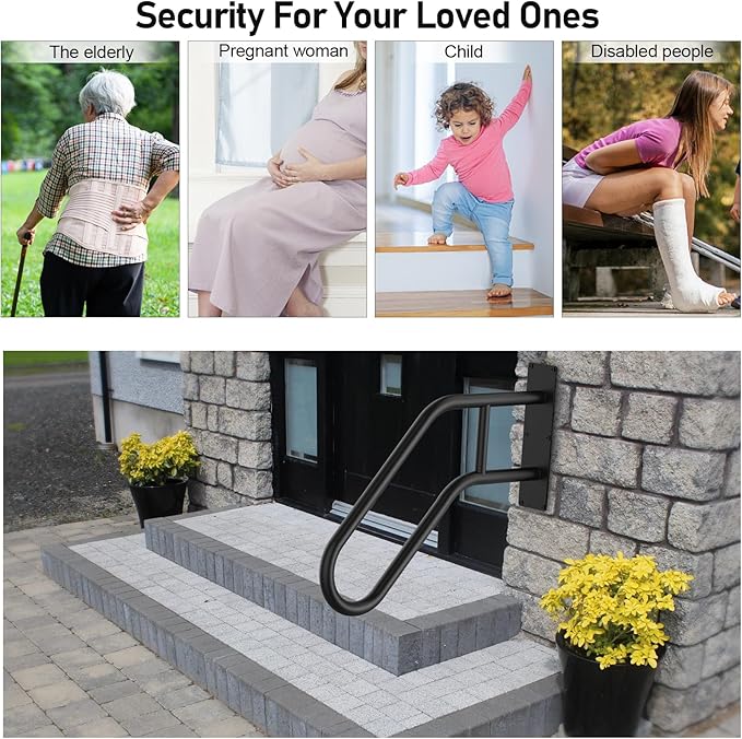 Handrails for Outdoor Steps,Stair Railing Indoor1-3 Step,Porch Railing & Deck Hand Rail Wall MountStair Hand Grab Bars,U-Shaped Safety Handrailsfor Kids, Elderly, Pregnant Women, Disabled