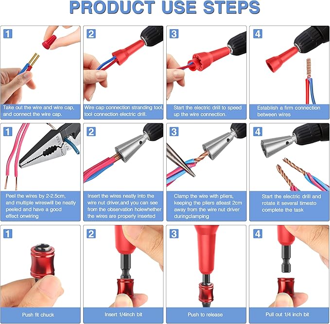 Wire Nut Twister,with 2pcs Bit Holders 1/4" Socket,Hex Shank Screwdriver Bit Holder,Wire Twisting Tool,Wire Nut Twister for Electrical Power Drill,Wire Twister for Quick Twisting Cable