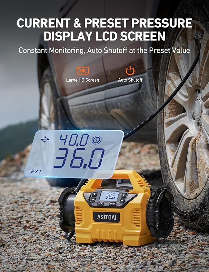 AstroAI Cordless Tire Inflator Portable Air Compressor for Car 160PSI with HD Screen, 3 Power Sources & Dual Powerful Motors, Heavy Duty Air Pump Inflation/Deflation father day gifts