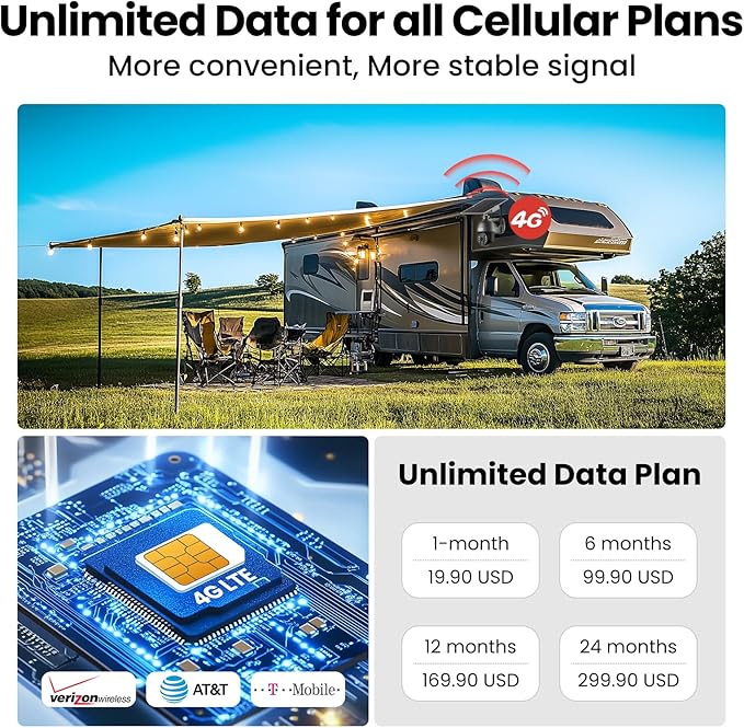 SOLIOM S600 3G/4G LTE Solar Powered Cellular Security Camera Wireless Outdoor, Pan Tilt 360°View Spotlight, 1080p Night Vision, 2 Way Talk, PIR Motion Sensor, No WiFi, US Version, Unlimited Data Plan