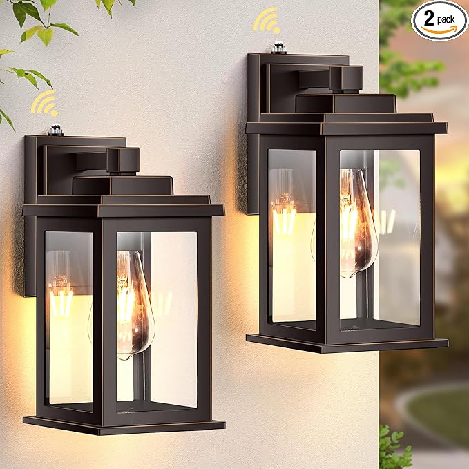 VIANIS Oil Rubbed Bronze Dusk to Dawn Porch Lights Outdoor, 2-Pack Anti-Rust Aluminum Outside Lights for House, Porch, Garage, Front Door, Patio, Easy-to-Install Waterproof Modern