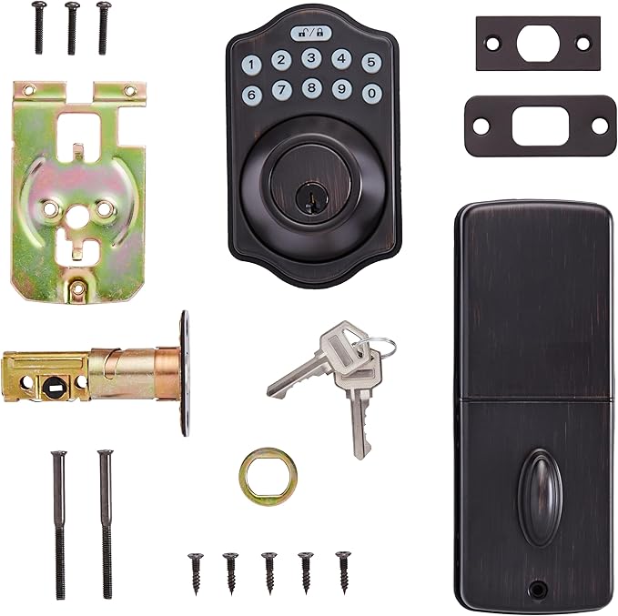 Amazon Basics Electronic Keypad Deadbolt Door Lock with Touch-Control Keyless Entry Door Lock, Keyed Entry Option, Traditional, Oil Bronze, 1-Pack